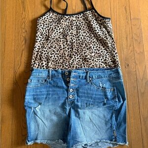 Torrid Leopard Print Cami Top size 2 & Denim Button-Front Shorts size 18